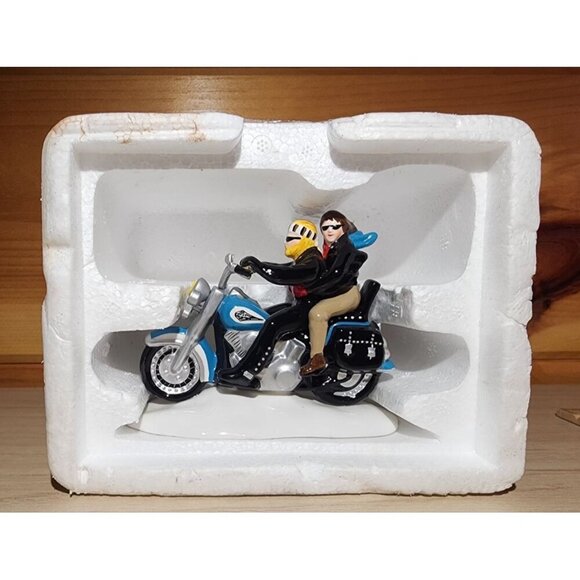 Dept 56 Two for the Road Harley Davidson Motorcycle 54939 Snow Village Blue - Picture 6 of 13
